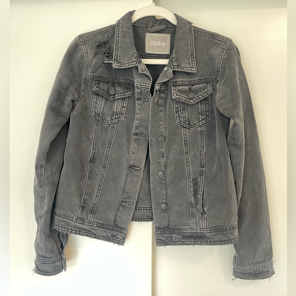 Women's Black Distressed Denim Jacket
